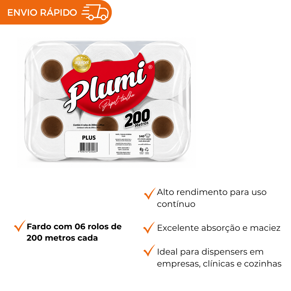 PAPEL TOALHA BOBINA BRANCO 24GR- FD C/6X200M