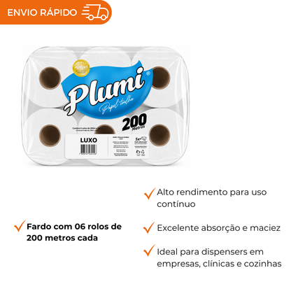 PAPEL TOALHA BOBINA 100% CELULOSE 24G - FD C/6X200M