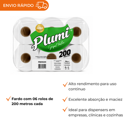 PAPEL TOALHA BOBINA 100% CELULOSE 26GR - FD C/6X200M