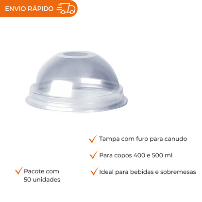 TAMPA PLASTICA 500 ML PP BOLHA C/FURO  - PC C/50