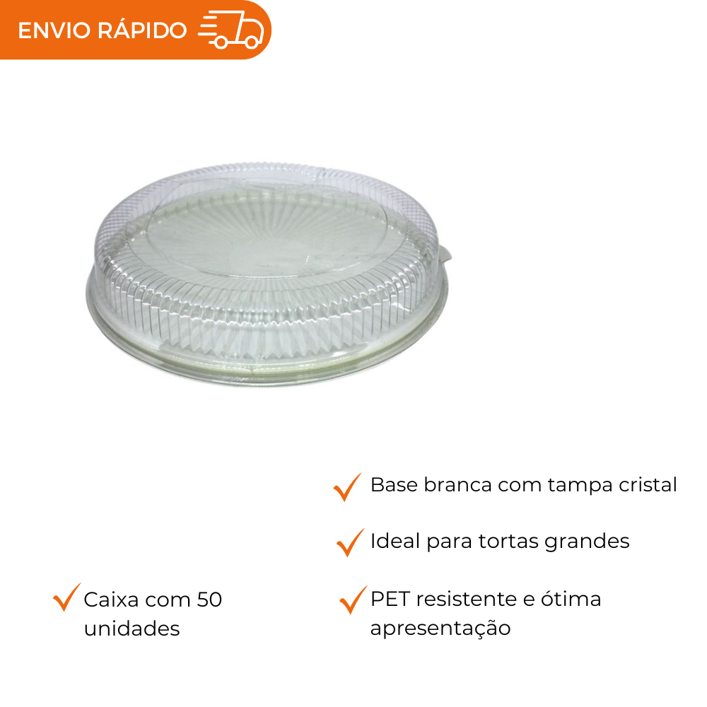 EMBALAGEM PET TORTA GRANDE BRANCA - D 60B - CX C/50
