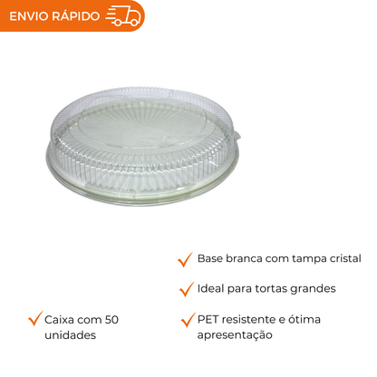 EMBALAGEM PET TORTA GRANDE BRANCA - D 60B - CX C/50