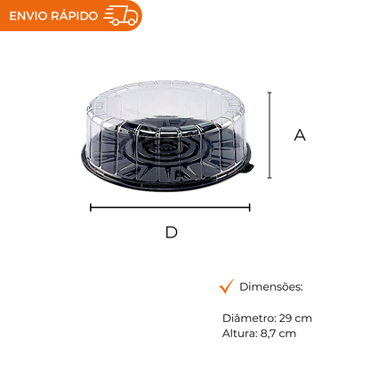 EMBALAGEM DE ISOPOR PRETA COM TAMPA PET PARA TORTA - FF35APR