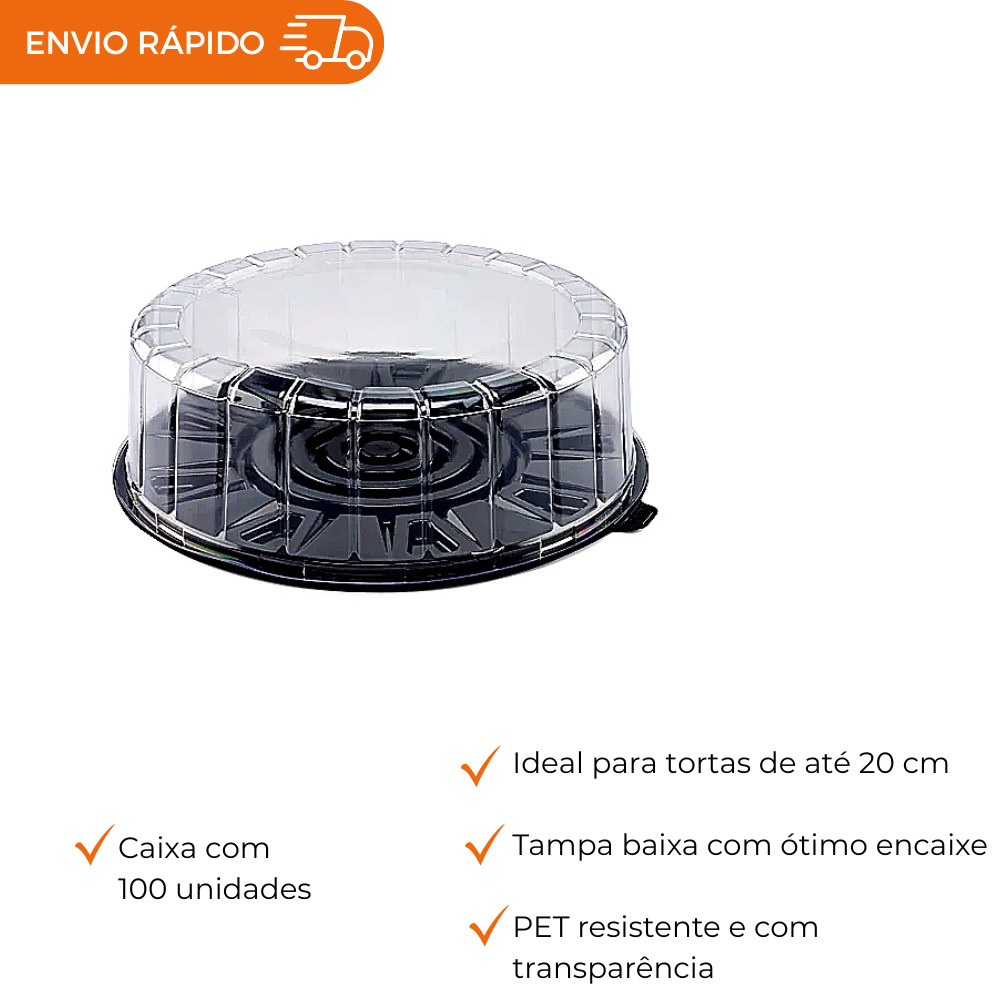 EMBALAGEM DE ISOPOR PRETA COM TAMPA PET PARA TORTA - FF35APR
