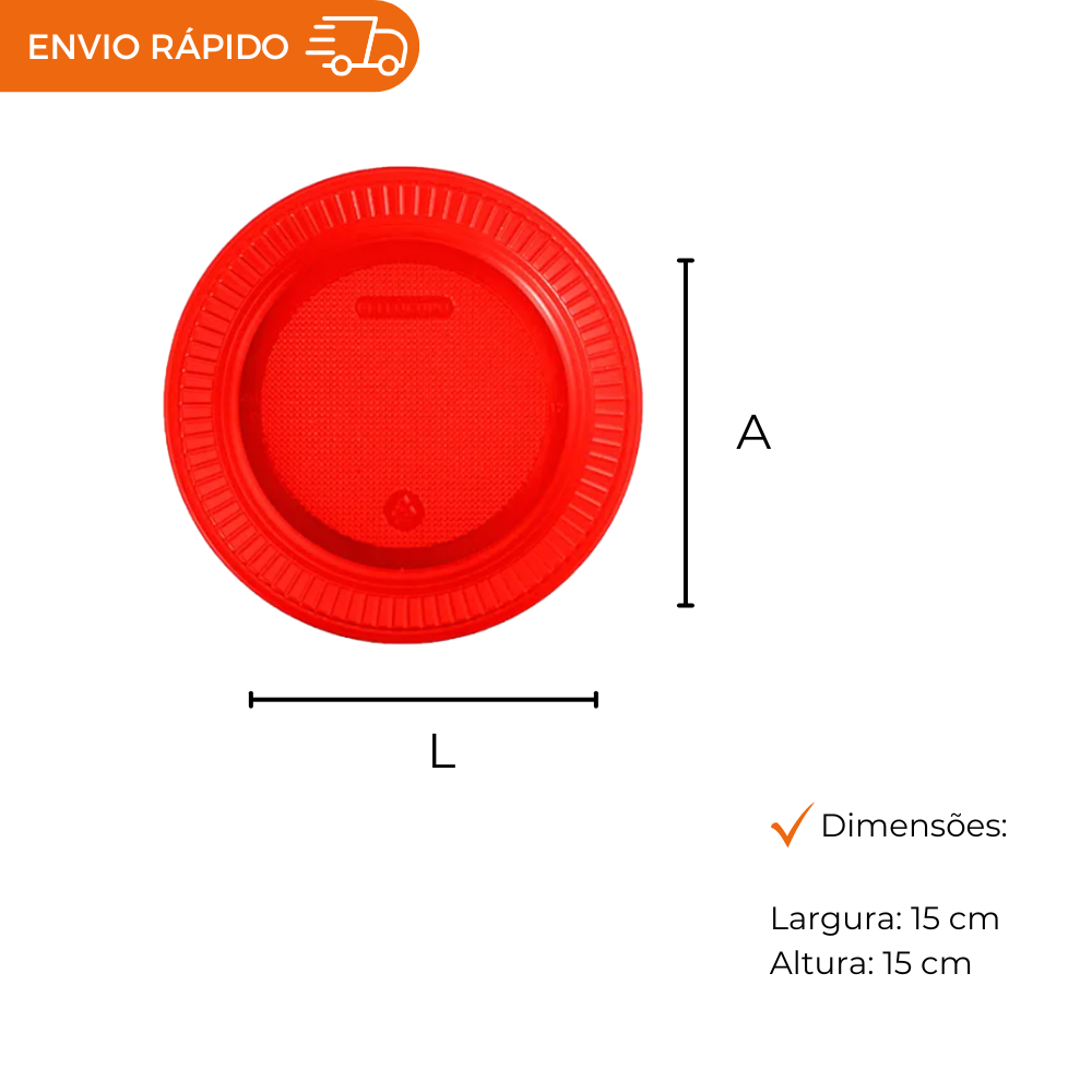 PRATO DESCARTÁVEL VERMELHO 15CM RASO PCT C/10 UNIDADES