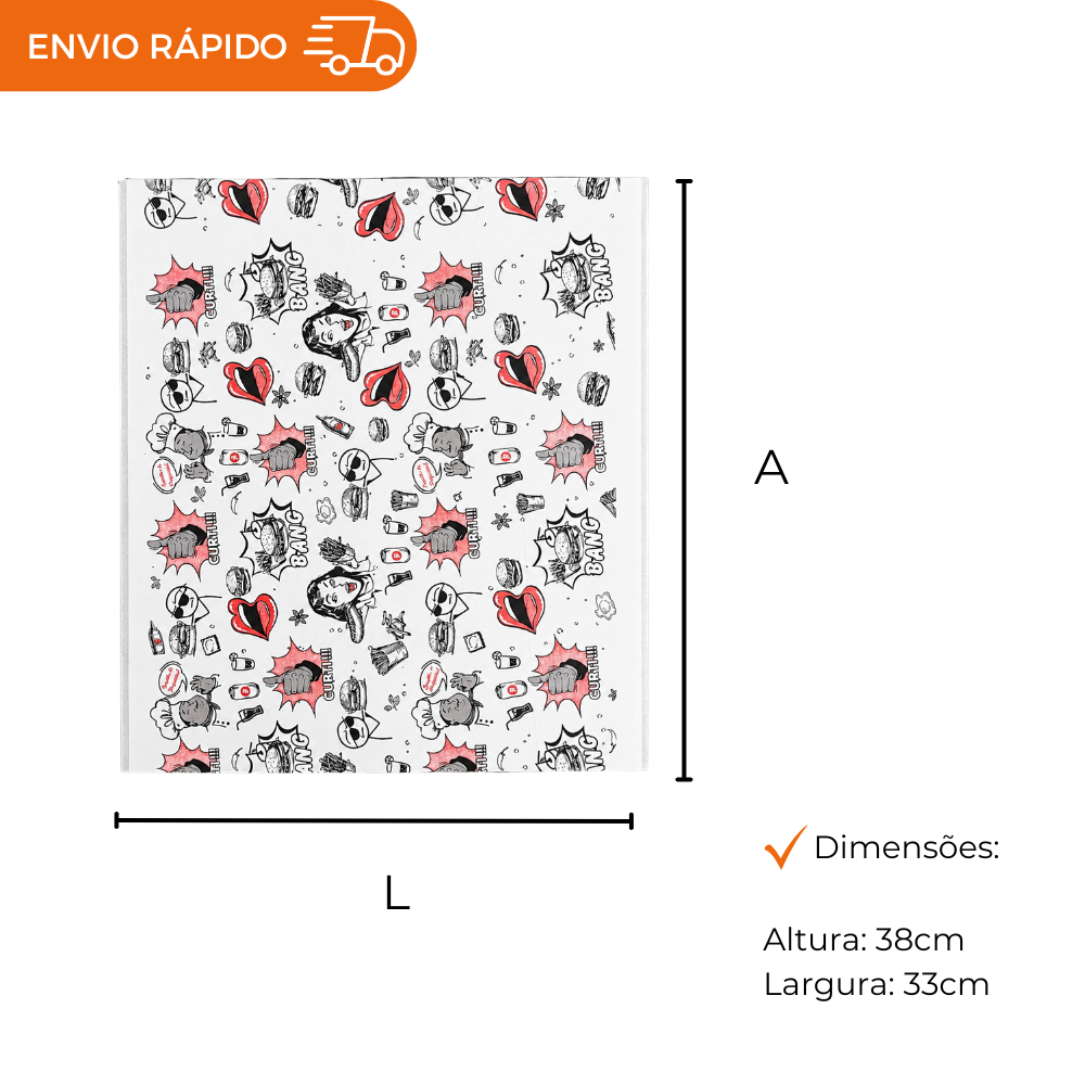 PAPEL ACOPLADO METALIZADO P/LANCHE 33X38 - PC C/200