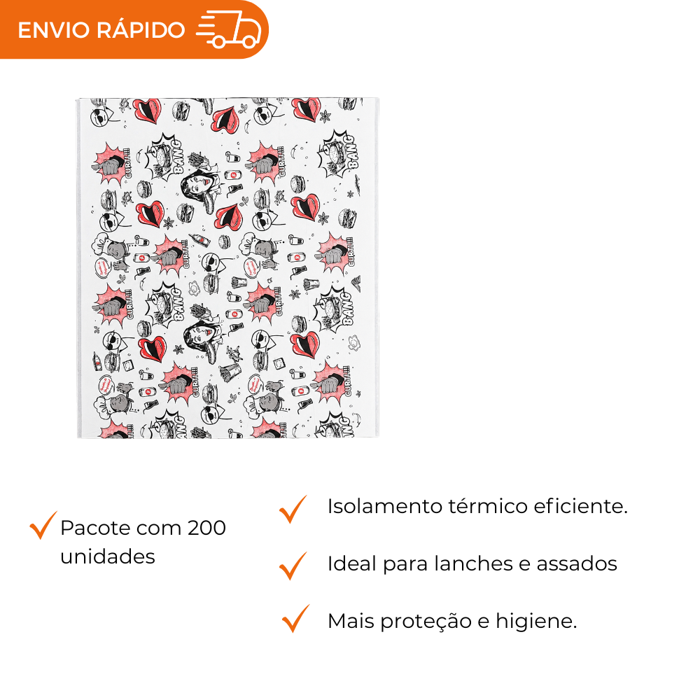 PAPEL ACOPLADO METALIZADO P/LANCHE 33X38 - PC C/200