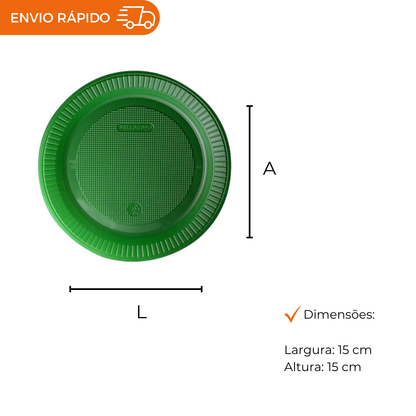 PRATO DESCARTÁVEL RASO 15CM VERDE