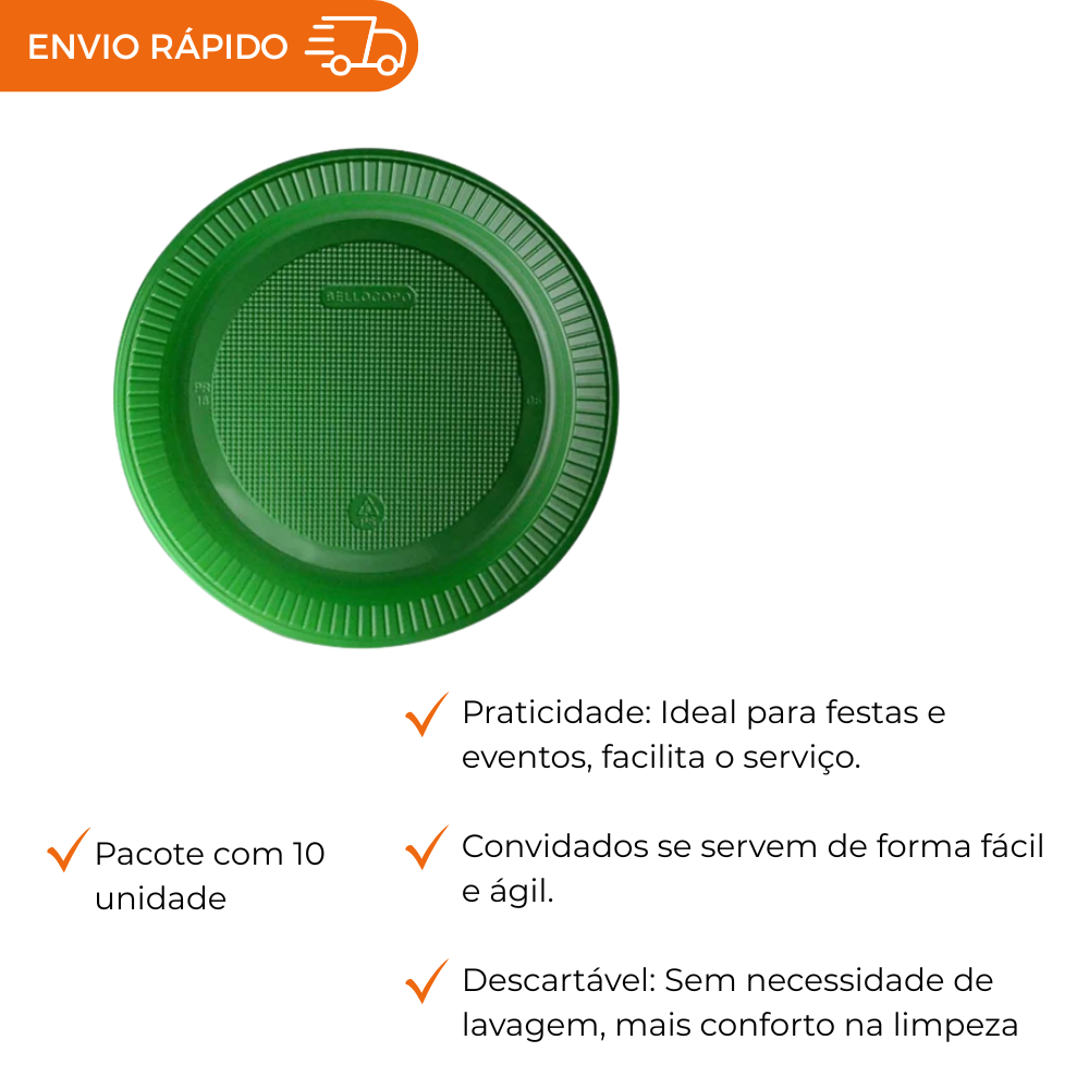PRATO DESCARTÁVEL RASO 15CM VERDE