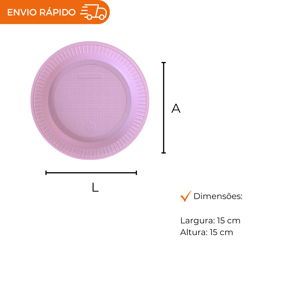 PRATO DESCARTÁVEL RASO 15CM ROSA