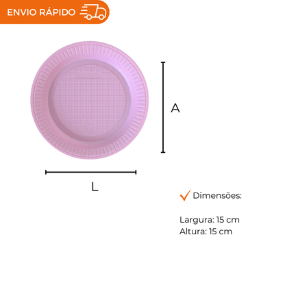 PRATO DESCARTÁVEL RASO 15CM ROSA