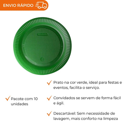 PRATO DESCARTÁVEL RASO 15CM VERDE