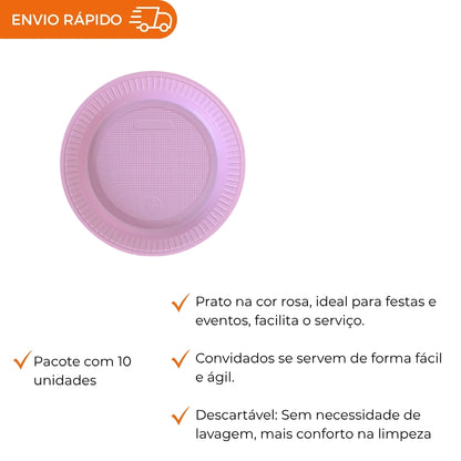 PRATO DESCARTÁVEL RASO 15CM ROSA