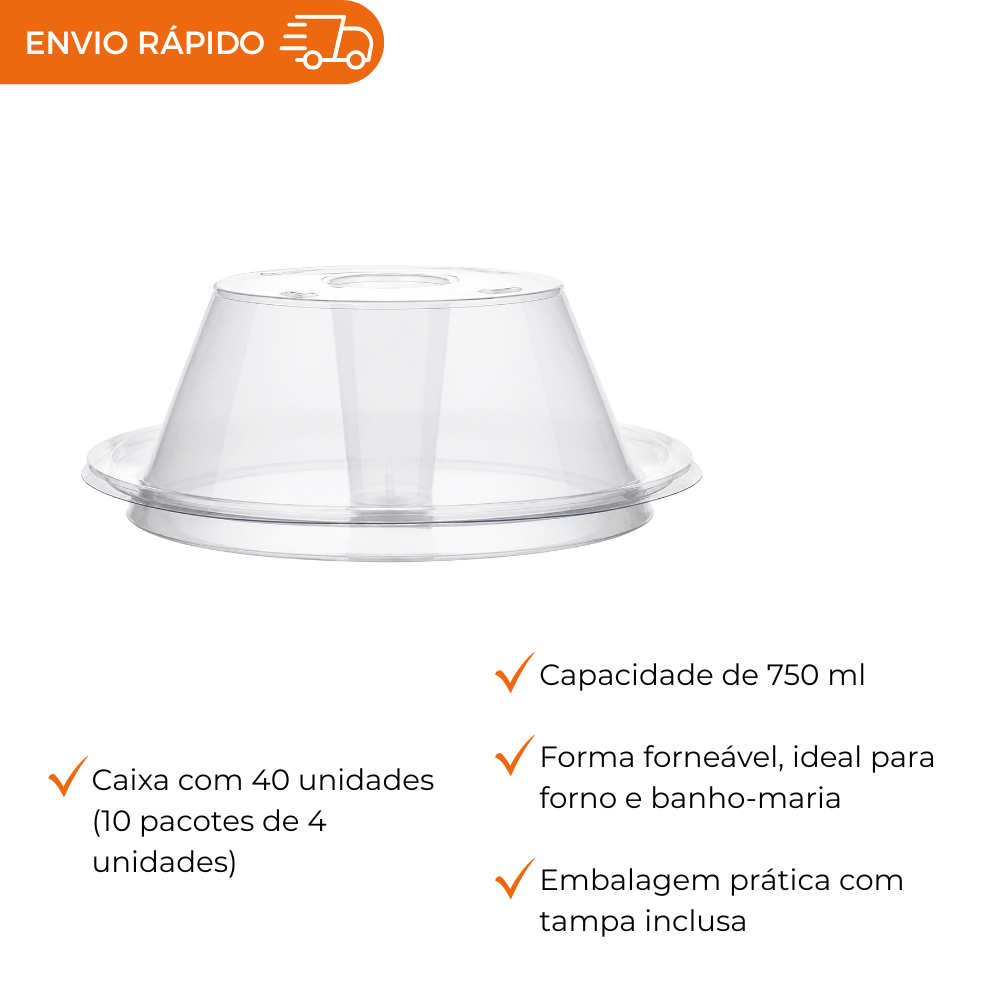 FORMA PUDIM C/TAMPA  750ML - PW70 TWH - CX C/10X04