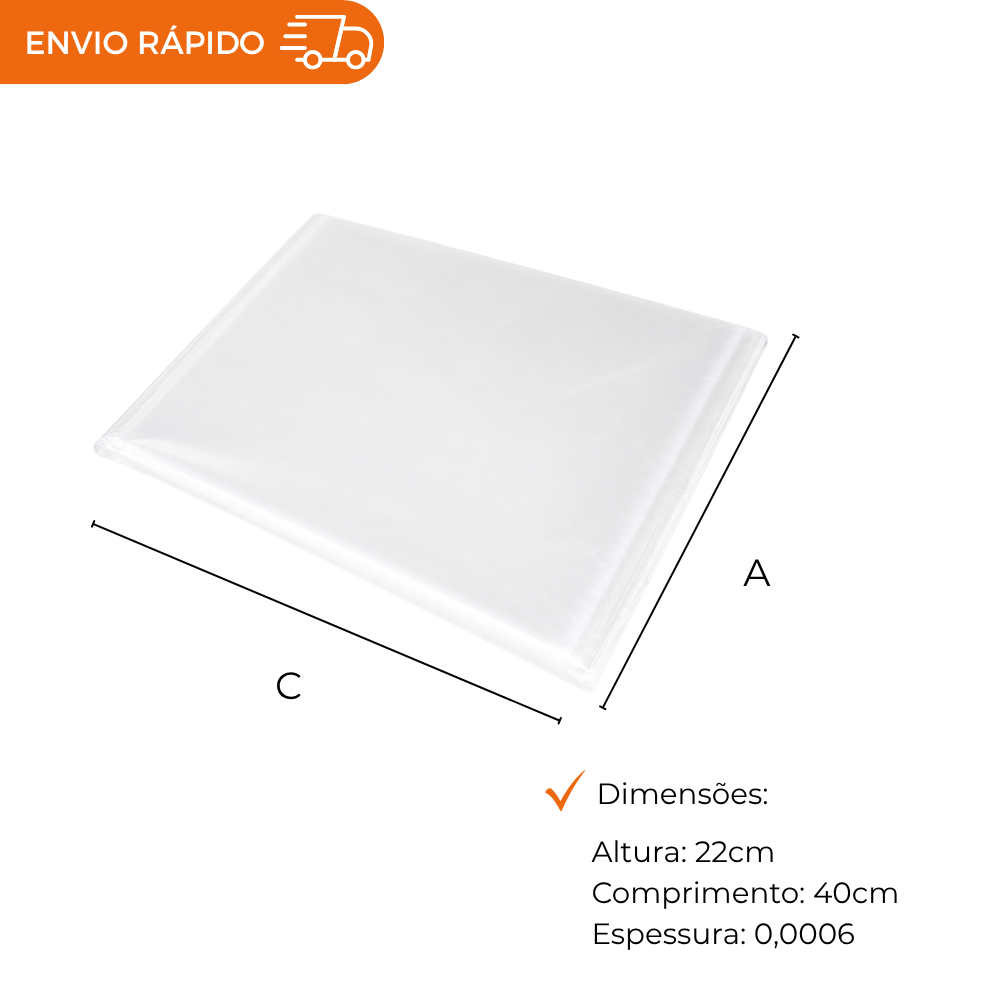 SACO PLASTICO POLIPROPILENO 22X40X0,06 - PC C/1000
