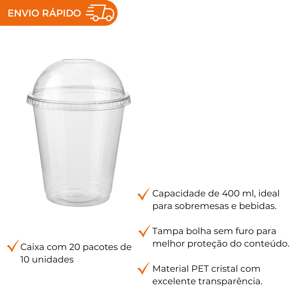 COPO 400ML PET C/TAMPA BOLHA - G 840SF - CX C/20X10