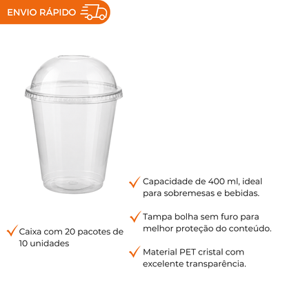 COPO 400ML PET C/TAMPA BOLHA - G 840SF - CX C/20X10