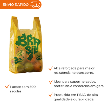 SACOLA C/ALÇA 38X48 AMARELA IMPRESSA BRASIL - PC C/500