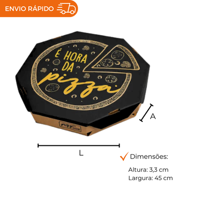 Embalagem para Pizza Kraft 40cm impressa "É hora da pizza" - Pacote com 25 unidades