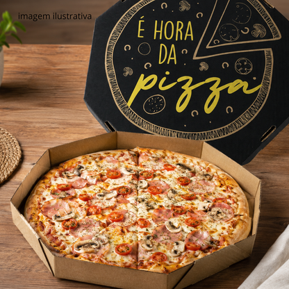 Embalagem para Pizza Kraft 40cm impressa "É hora da pizza" - Pacote com 25 unidades