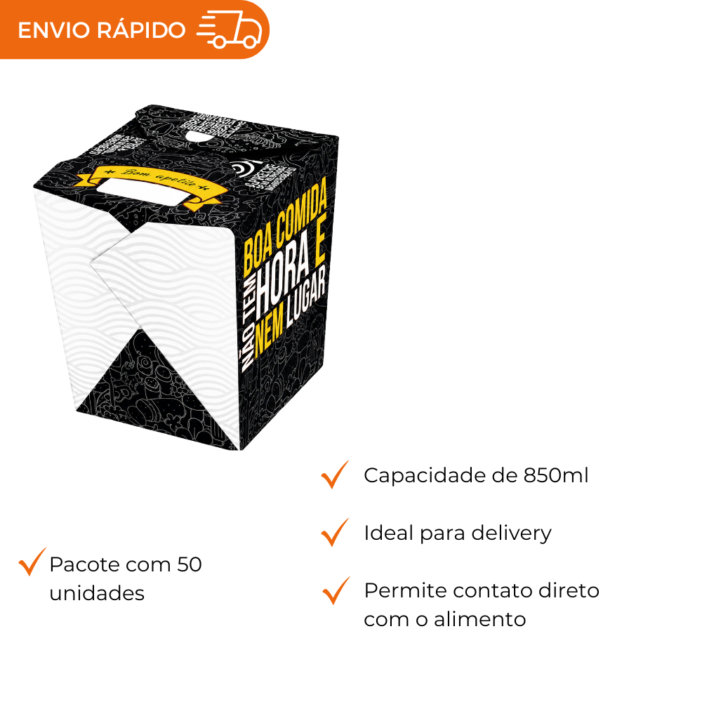 EMBALAGEM PARA REFEICAO BOX 850ML PRETA - PC C/50