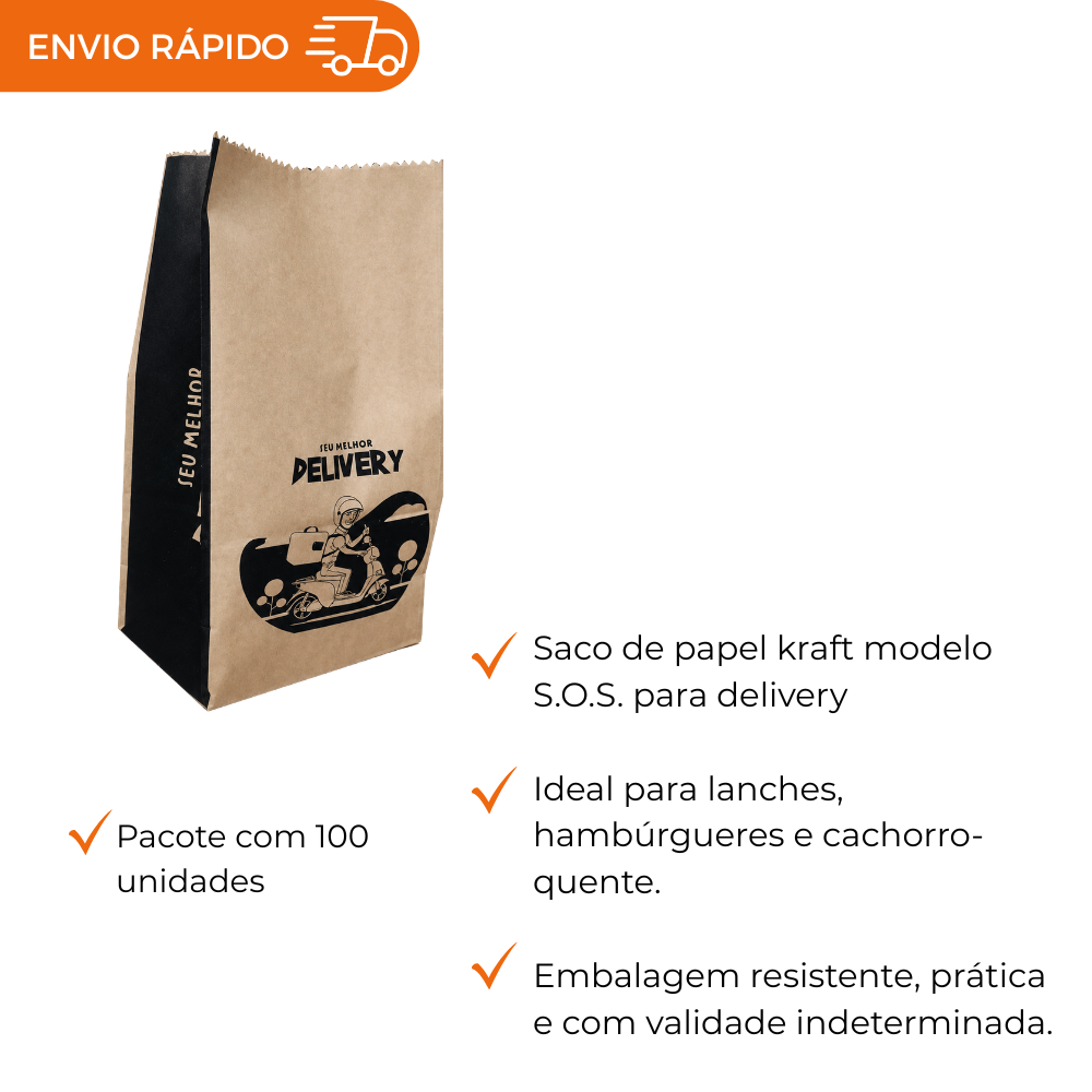 SACO PAPEL 10 KG KRAFT S.O.S. DELIVERY - PC C/100