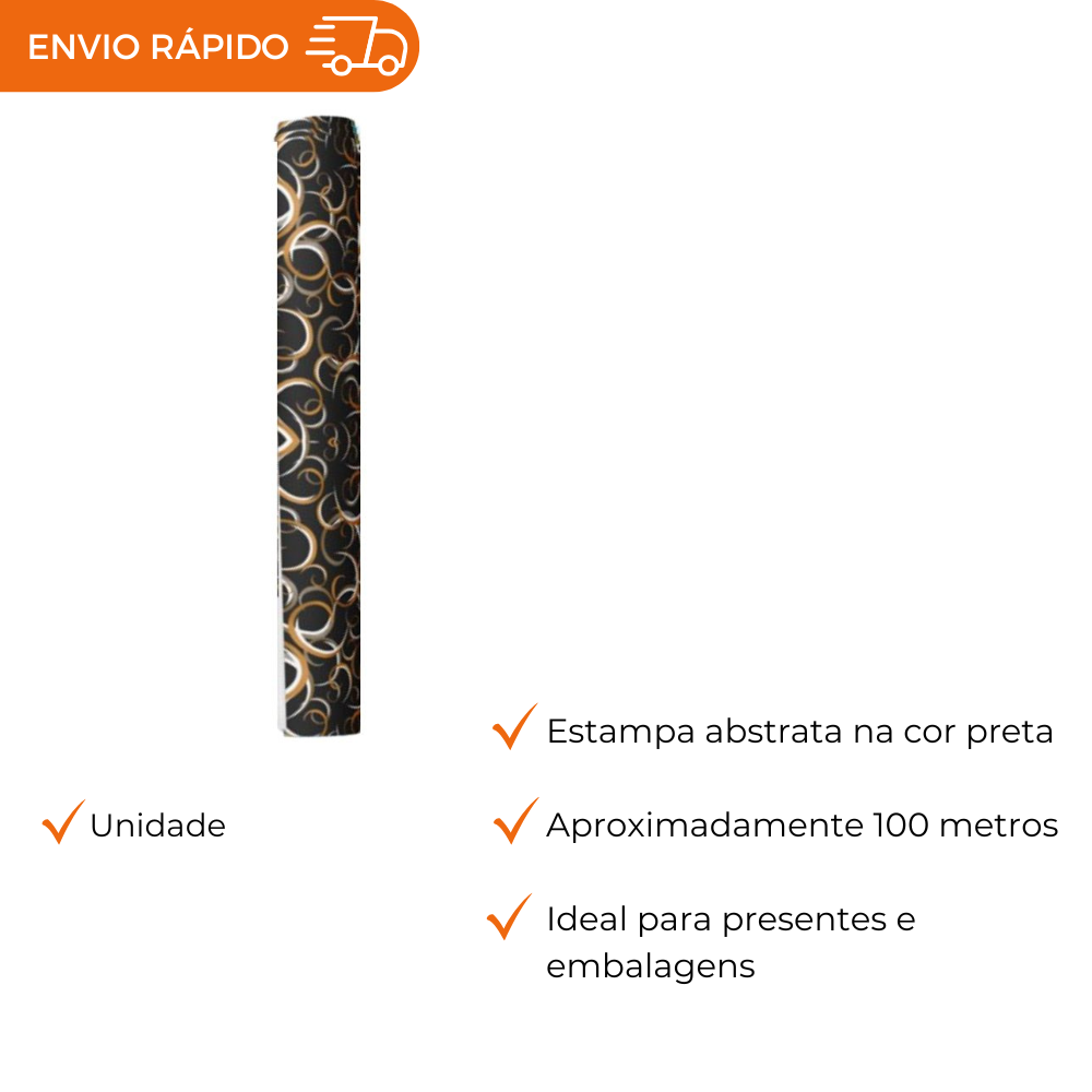 BOBINA DE PAPEL PRESENTE PRETO- 40CM
