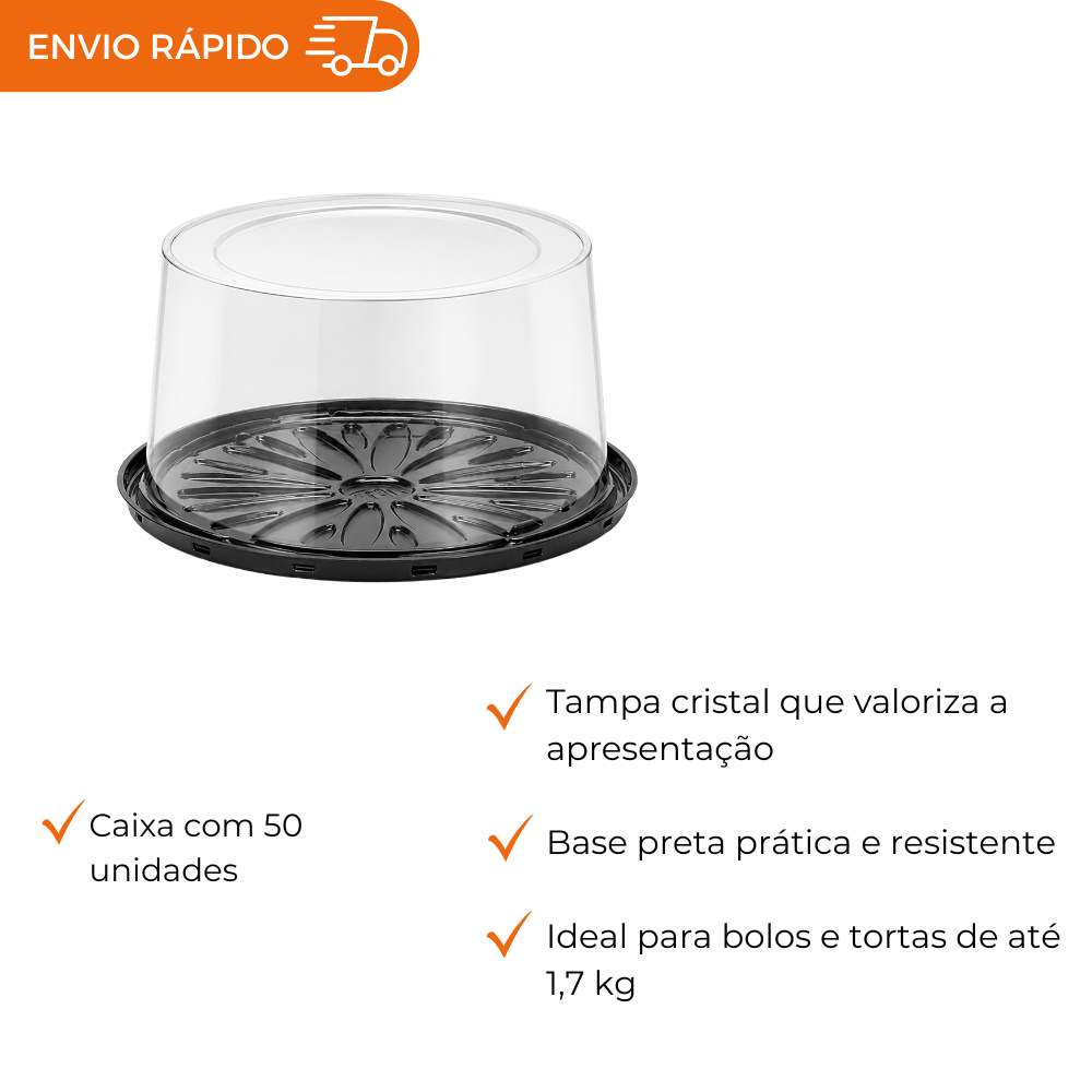 EMBALAGEM PET TORTA PQ PT - G 50CTA - CX C/50