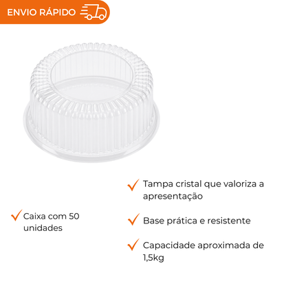 EMBALAGEM PET TORTA PQ PT - G 50MM - CX C/50