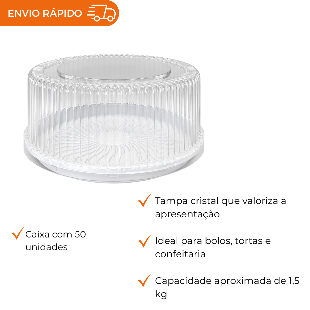 EMBALAGEM PET TORTA PQ BR - G 50MM - CX C/50