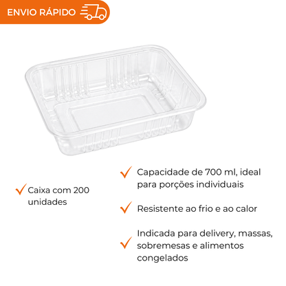 BASE  700ML POTE RETANGULAR PP - G 302 - CX C/200