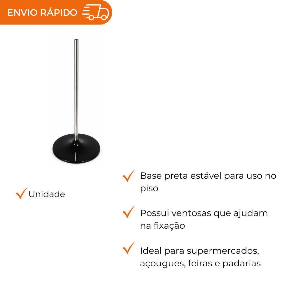 BASE PEDESTAL PRETO C/HASTE DE ALUMINIO - UN