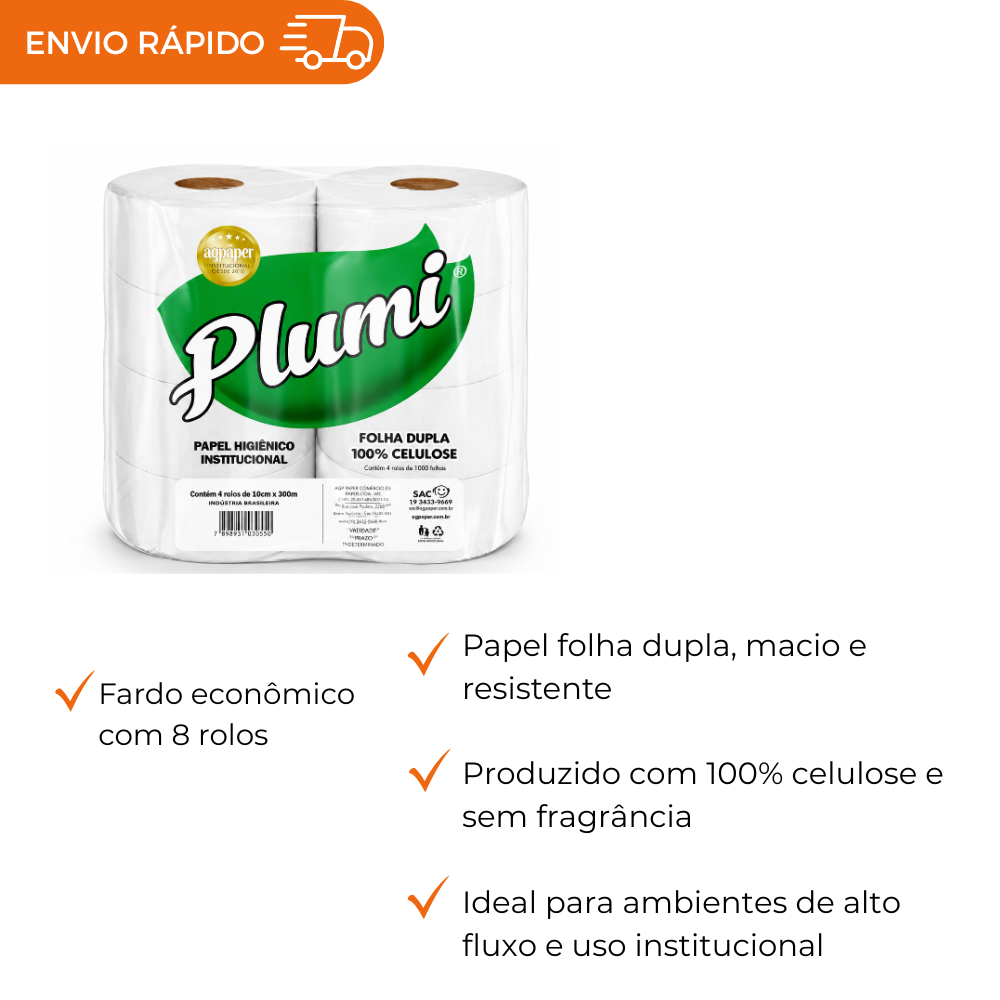 PAPEL HIGIENICO 100% CEL. FOLHA DUPLA- FD C/8X200M