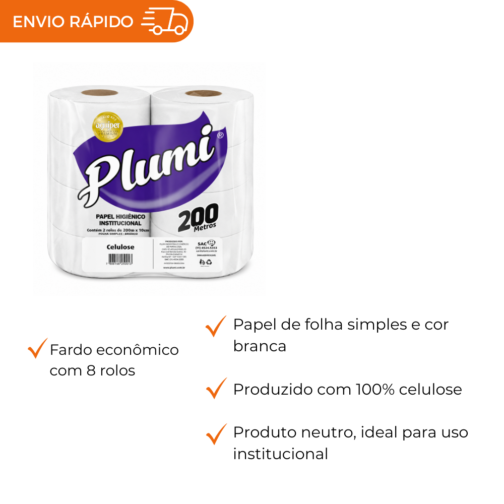 PAPEL HIGIENICO 100% CELULOSE.- FD C/8X200M