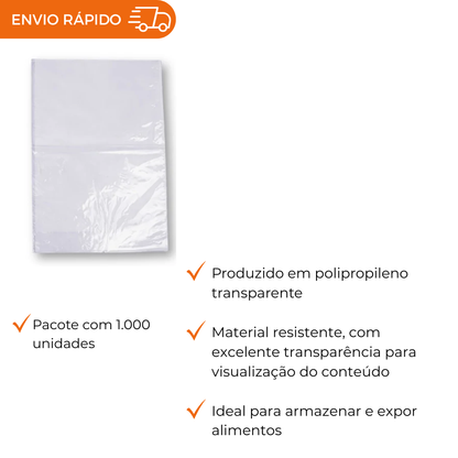SACO PLASTICO POLIPROPILENO 28X50 - PC C/1000