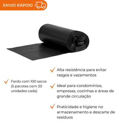 SACO P/LIXO 110L PRETO 75X105 REFORCADO - FD C/5X20
