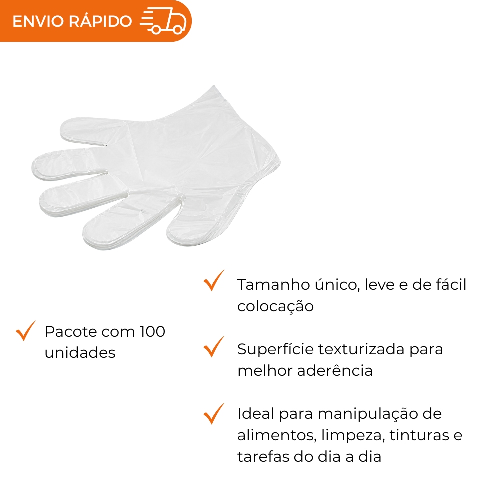 LUVA PLASTICA DESCARTAVEL TRANSPARENTE - PC C/100