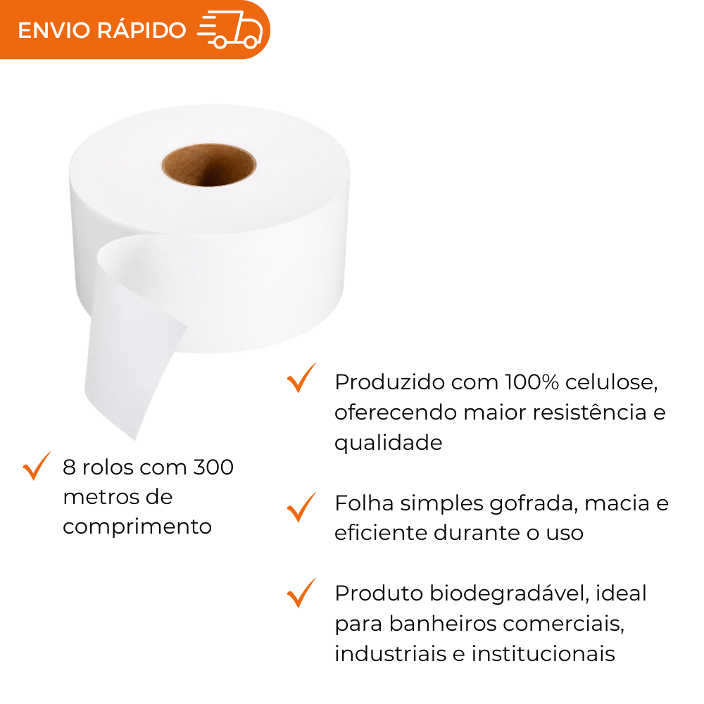 PAPEL HIGIENICO ROLAO BRANCO - FD C/8X300M