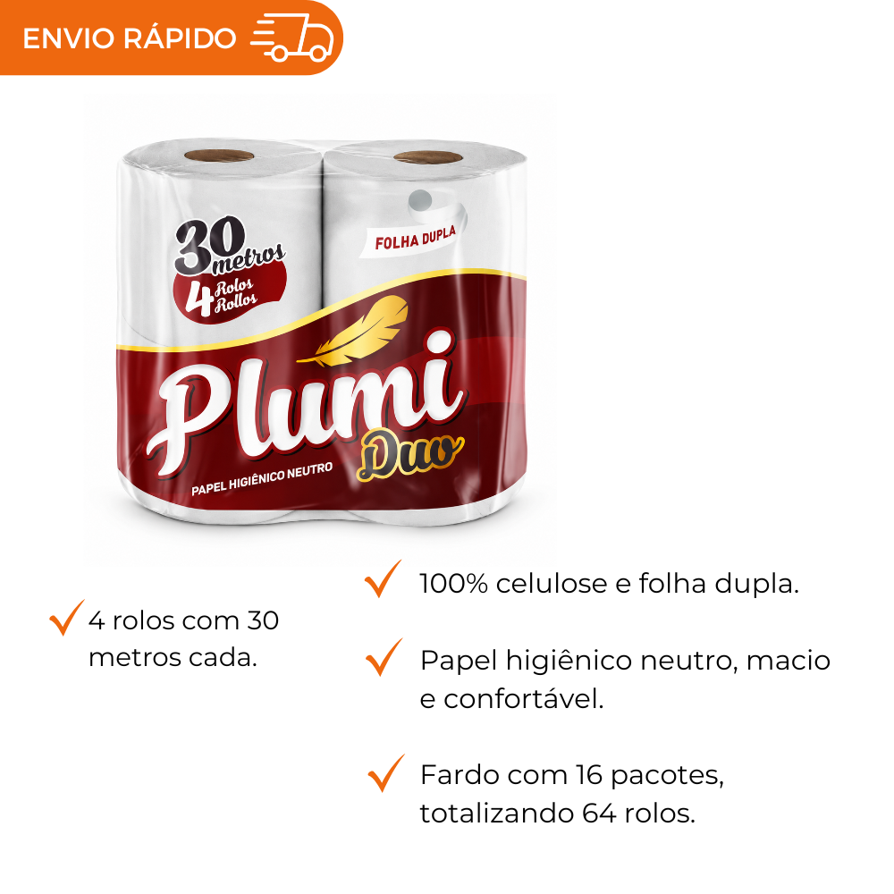 PAPEL HIGIENICO FOLHA DUPLA - FD C/4X30M