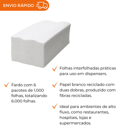 PAPEL TOALHA BRANCO 20X21 - FD C/6X1000