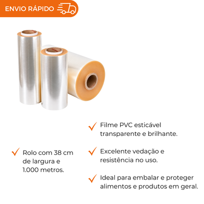 FILME PVC ESTICAVEL 38X0,09X1000 - CX C/1000MTS