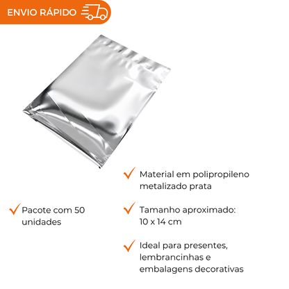 SACO METALIZADO 10X14CM PRATA - PC C/50