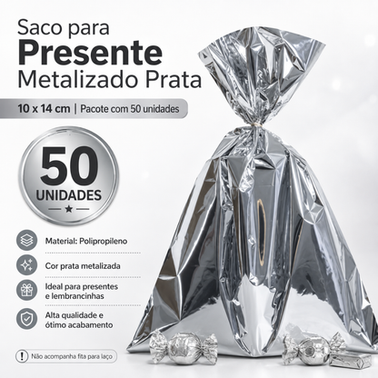 SACO METALIZADO 10X14CM PRATA - PC C/50