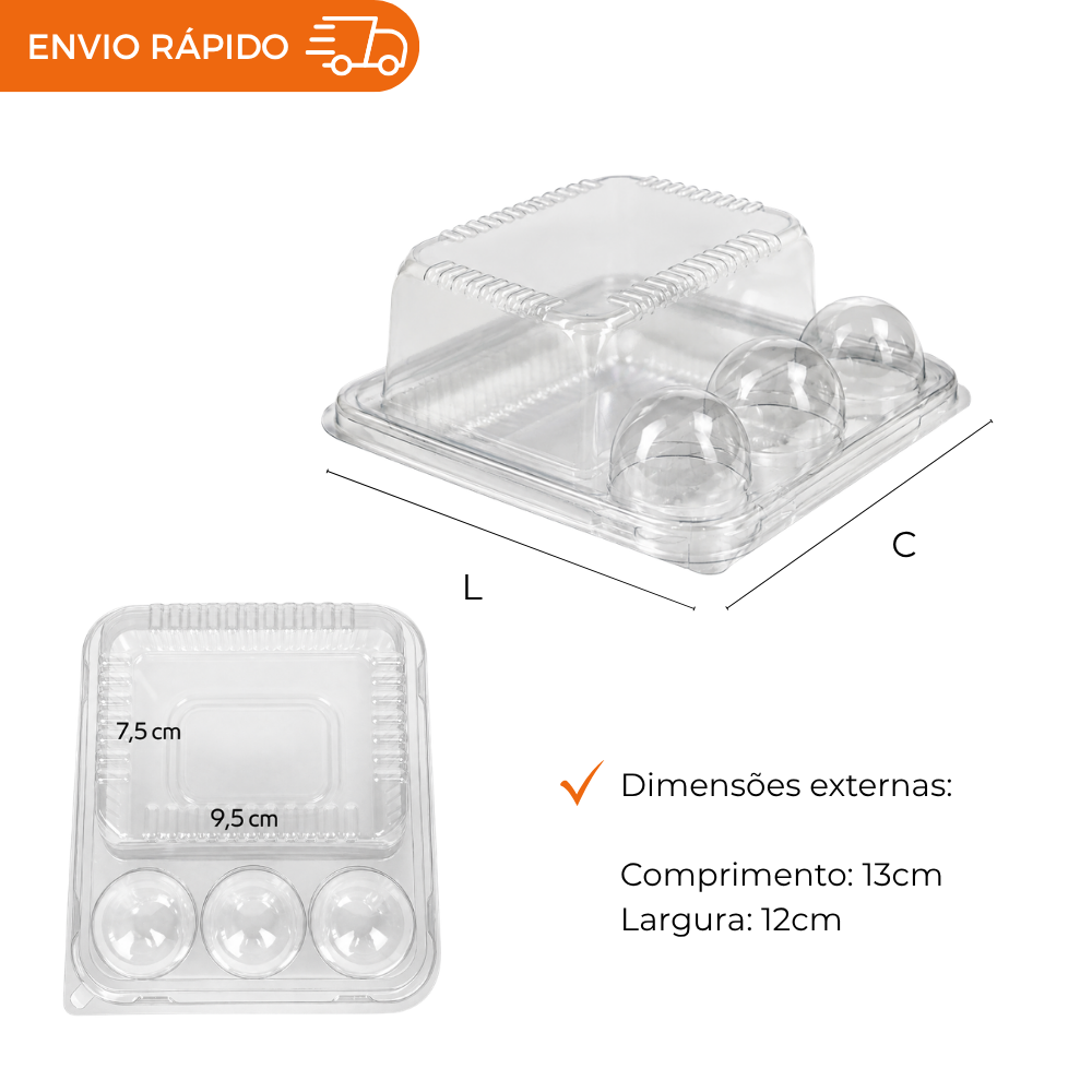 EMBALAGEM CRISTAL TAMPA ALTA PET 5 UNIDADES DOCES, BOLOS E LANCHES