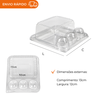 EMBALAGEM CRISTAL TAMPA ALTA PET 5 UNIDADES DOCES, BOLOS E LANCHES