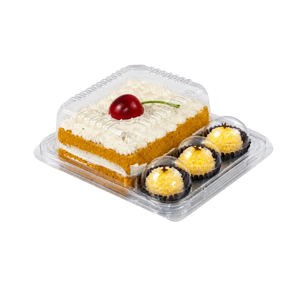 EMBALAGEM CRISTAL TAMPA ALTA PET 5 UNIDADES DOCES, BOLOS E LANCHES