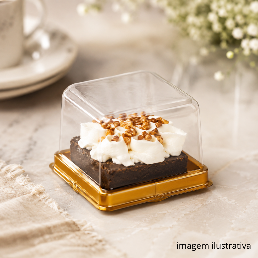 EMBALAGEM PARA MINI BOLO QUADRADA DOURADA 10 UNIDADES BROWNIE E MACARON