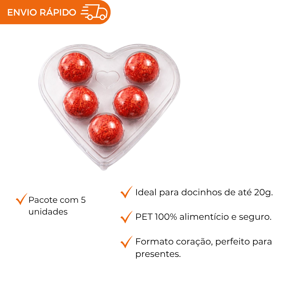EMBALAGEM CORAÇÃO CRISTAL PARA 5 DOCINHOS PET 5 UNIDADES