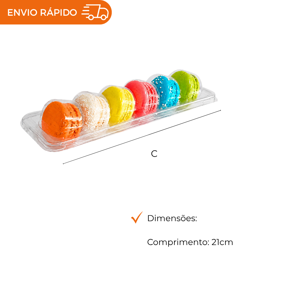 EMBALAGEM PARA MACARONS CRISTAL 6 CAVIDADES PET 5 UNIDADES MINI DOCES
