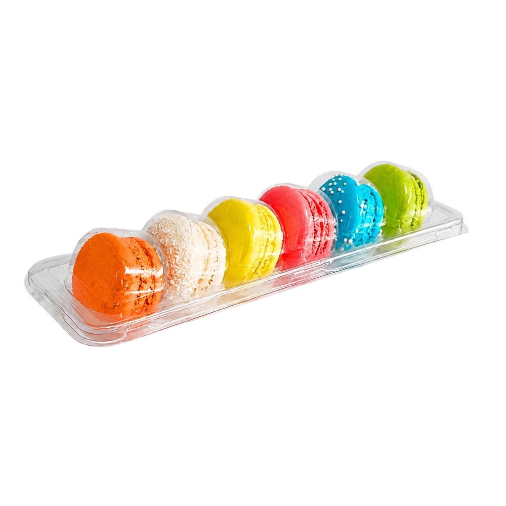 EMBALAGEM PARA MACARONS CRISTAL 6 CAVIDADES PET 5 UNIDADES MINI DOCES